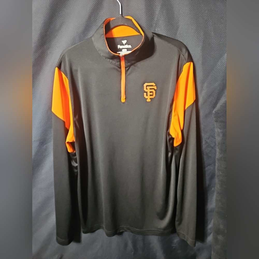 San Francisco Giants Shirt Mens‎ Large Long Sleeve 1/4 Zip Pullover Black Orange